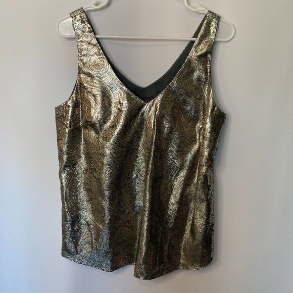 The Limited Tops - The Limited Sage and Gold Shimmery Tank Top